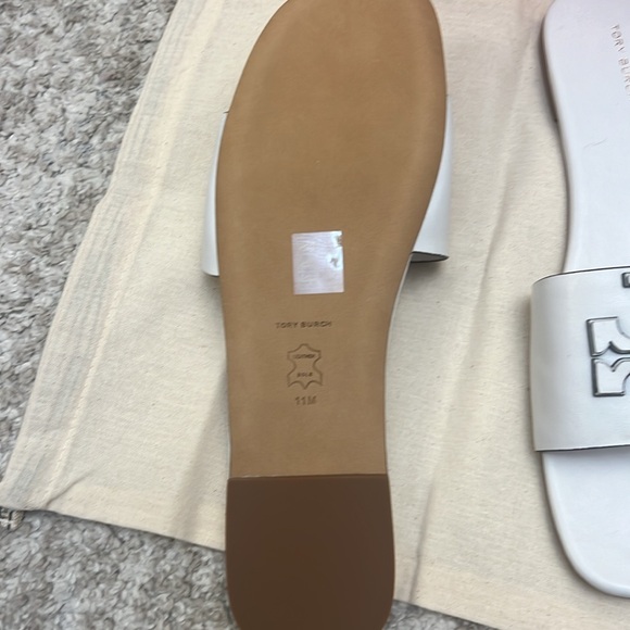 TORY BURCH DOUBLE STACK LOGO INES SLIDE LEATHER SANDAL GARDENIA - Picture 5 of 6